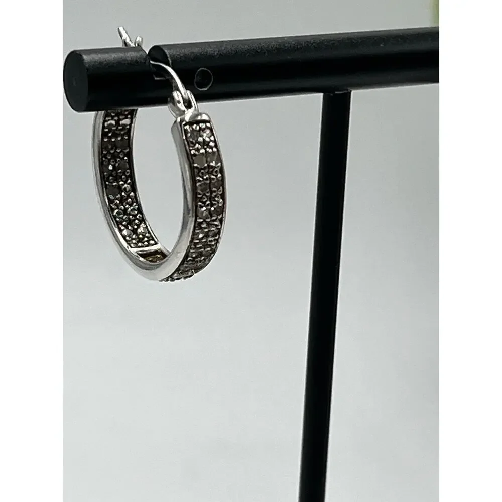 DBJ Dee Berkley 925 Sterling Silver Genuine Cut Diamond‎ In & Out Hoop Earrings